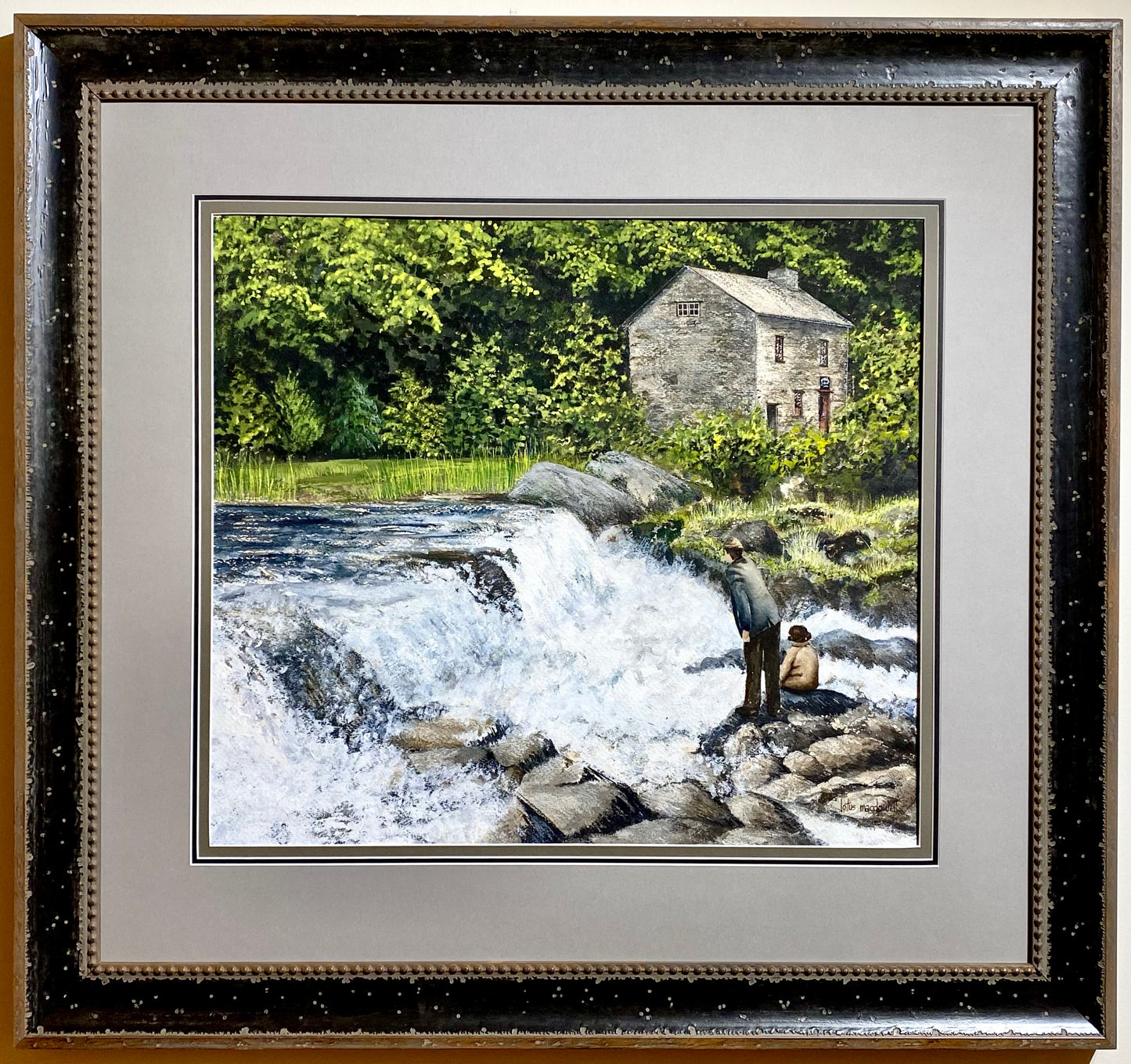 Waters Edge- Belfast, Northern Ireland - Original Watercolor Painting by Lotus MacDowell, Artworks WV. Sometimes a scene in a painting can evoke feelings of awe, contentment and enjoyment all at the same time. This painting, titled "Northern Ireland", is by Lotus MacDowell and depicts a beautiful waterfall surrounded by rocks and deep green foliage.