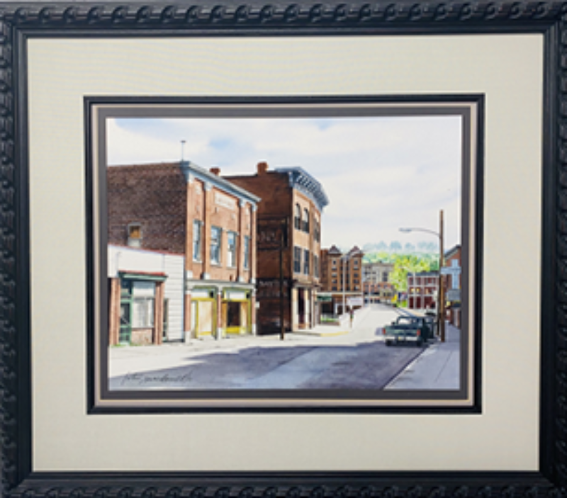 Sons of Italy-Clarksburg, WV- Original Watercolor Painting by Lotus MacDowell, Artworks WV. This is the old warehouse district of Clarksburg, WV. Lotus was drawn to the architecture of the Sons of Italy building. Even though it was boarded up, it still had a dignity about it that was nice.